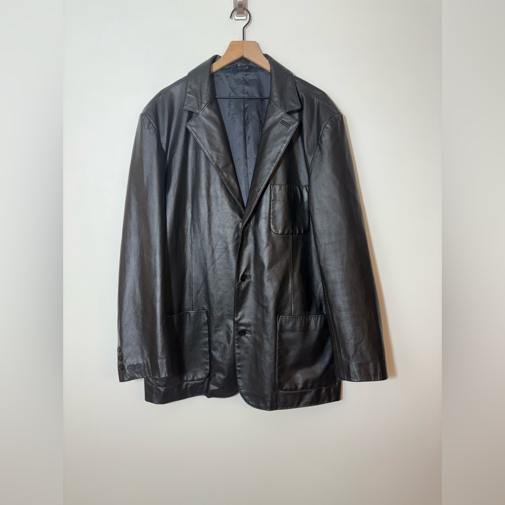 Vintage Gap Jacket Mens XL Black Genuine Leather Blazer Sport Coat 90s Y2K